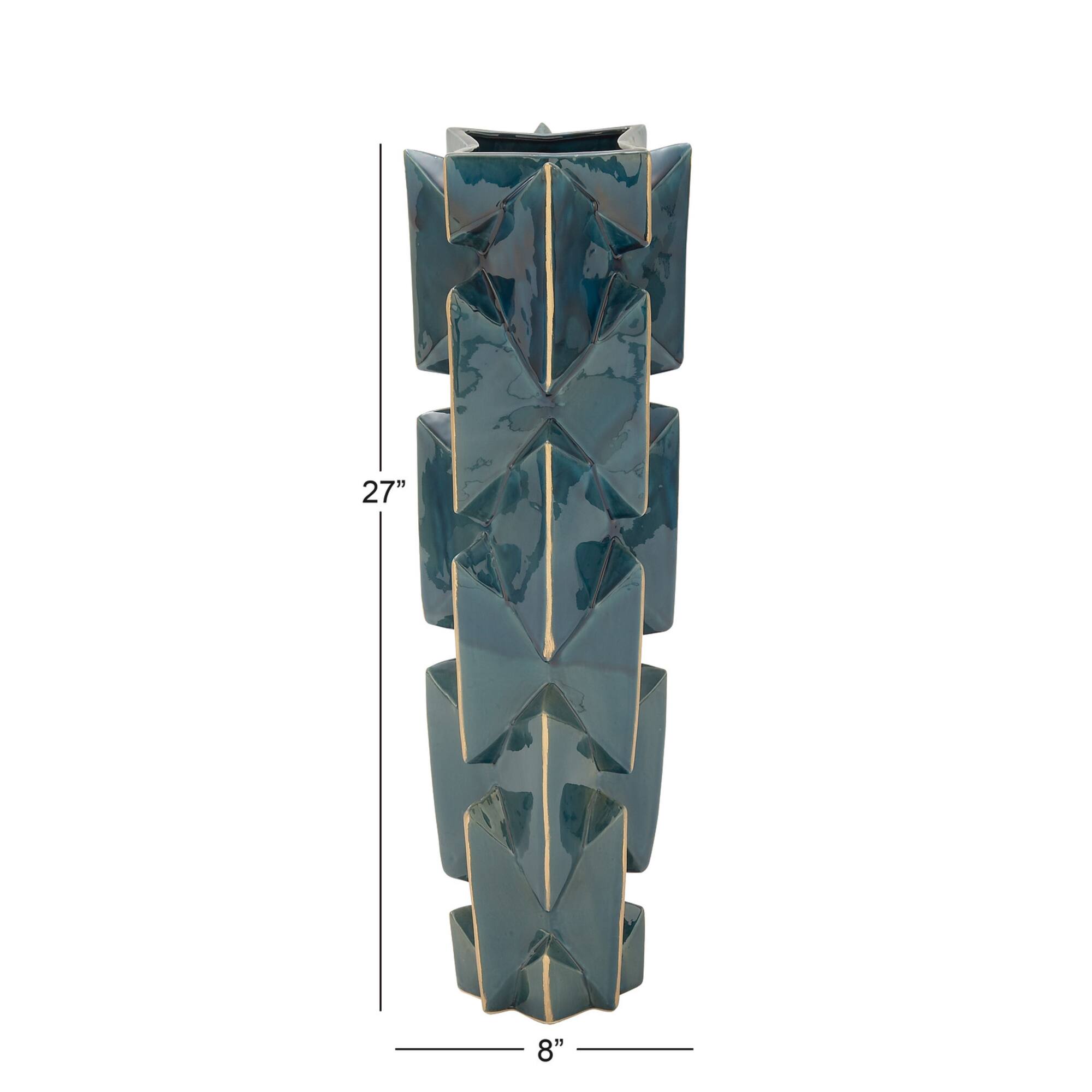 27" Blue Stoneware Modern Vase